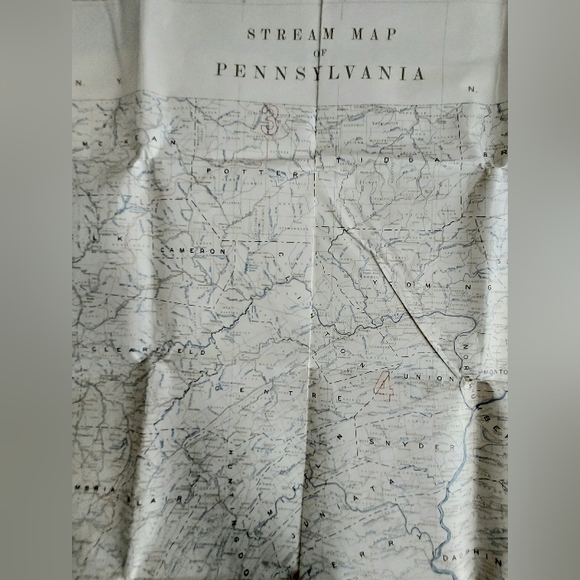 Antique 1930 Stream Map of Pennsylvania PA 35" x 57" Color Map Poster - Picture 5 of 9